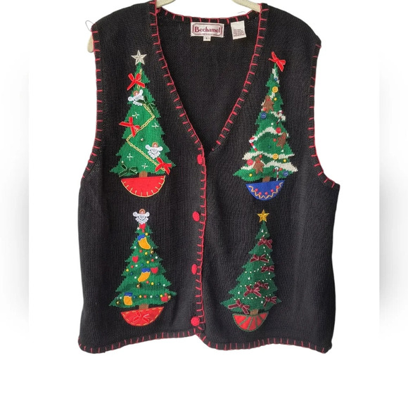 Bechamel Petites Women's Festive Ugly Christmas Tree Jingle Bell Sweater Vest L - Picture 9 of 9